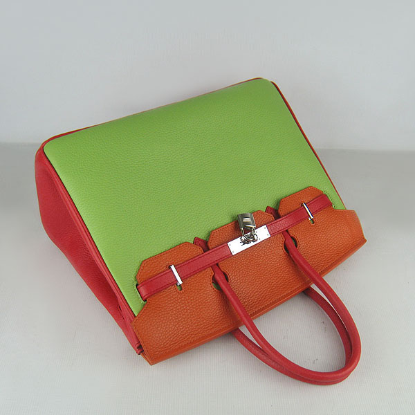 High Quality Fake Hermes 35CM Embossed Veins Leather Bag Red/Orange/Green 6089 - Click Image to Close